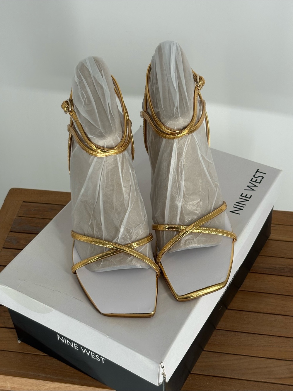 NEW Nine West TIDLE3 bronze 750 Strappy Square-Toe Heeled Sandals size 7.5M